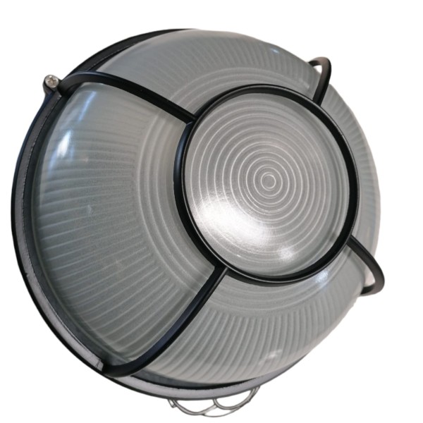 T542/n round black E27 ceiling light with satin glass grille for ceiling/wall